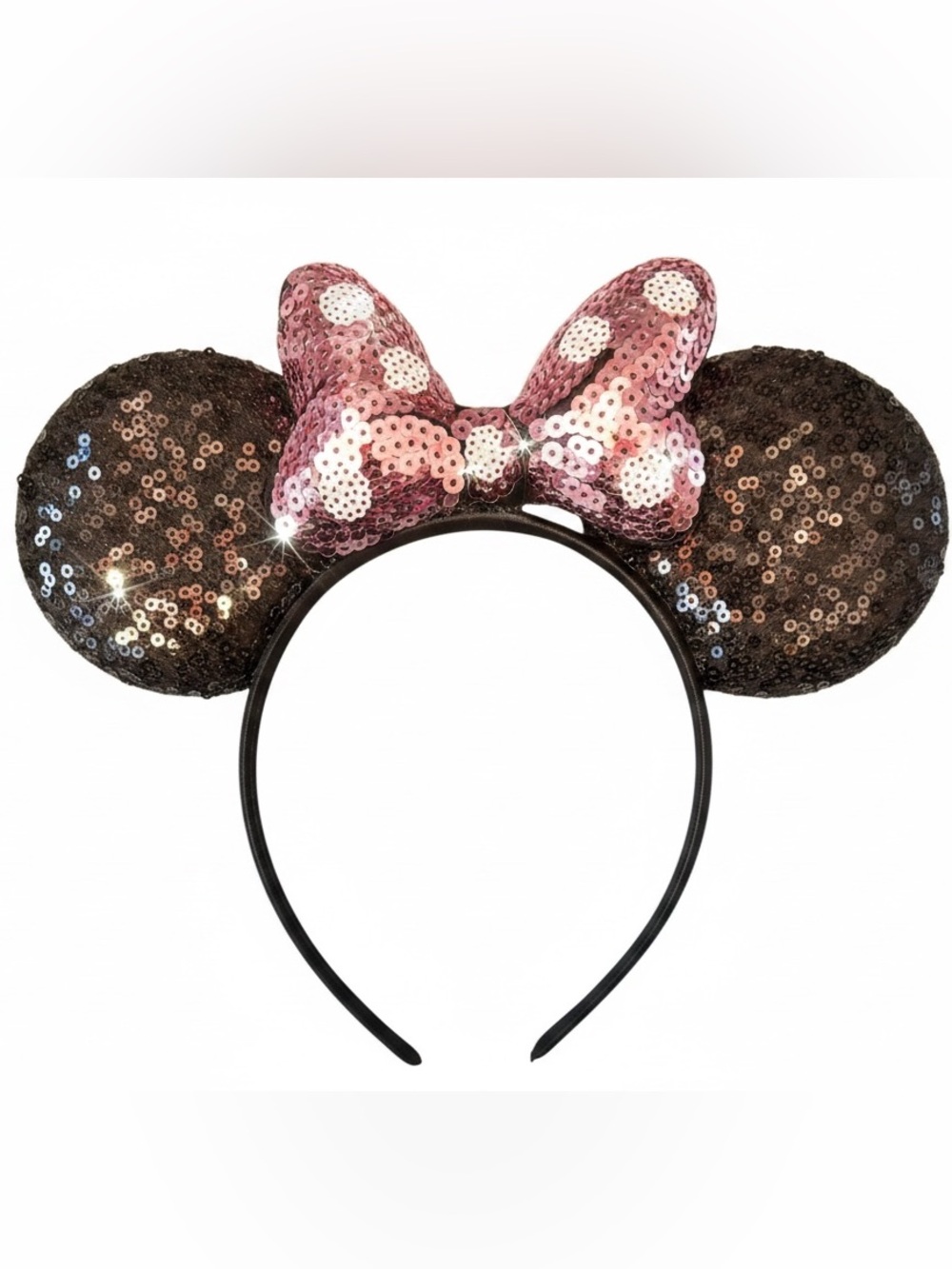 Disney Minnie Mouse Ear Ears Sequin Headband Pink Polka Dot Puffy Puffed Bow